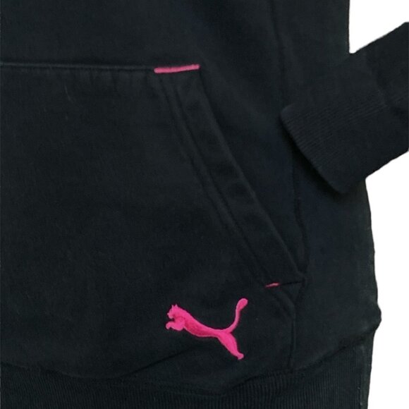 Puma Women's Hoodie Pouch Pocket 4-button Neck Sz M Black w/ Pink Puma Logo 62L - Picture 5 of 10